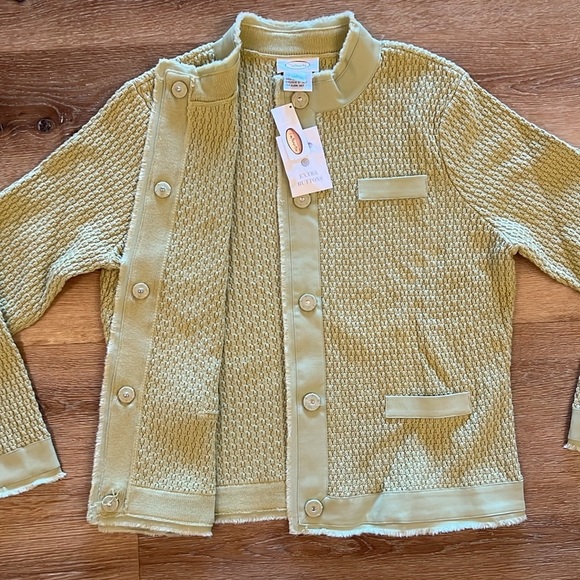 Talbots Sweater Jacket 100% Cotton Sage Green Large - Picture 2 of 12